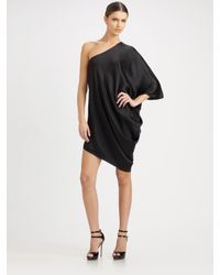 Halston | Black Side Drape Dress | Lyst