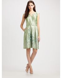 Kay Unger | Green Embroidered Silk Dupioni Dress | Lyst