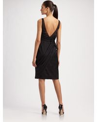 Carmen Marc Valvo | Black Side Draped Silk Chiffon Cocktail Dress | Lyst