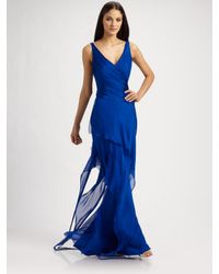 Carmen Marc Valvo | Blue Silk Chiffon Surplice Gown | Lyst