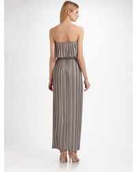 BCBGMAXAZRIA | Gray Strapless Pleated Maxi Dress | Lyst