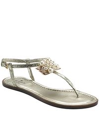 kate spade new york | Metallic Hedy - Platinum Embellished Flat Sandal | Lyst