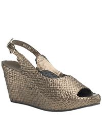 Sheridan Mia | Metallic - Pewter Leather Woven Wedge Sandal | Lyst