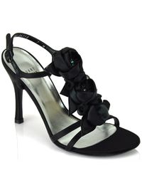 Stuart Weitzman | Jardin - Black Satin Flower Sandal | Lyst