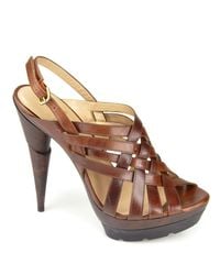 Stuart Weitzman | Brown Spray - Saddle Leather Platform Sandal | Lyst