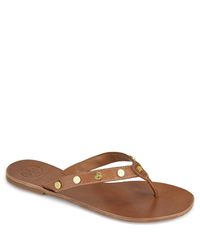 Tory Burch | Brown Sav Studded Leather Thong | Lyst
