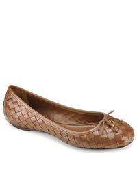 Tory Burch | Brown Prescot - Almond Leather Woven Ballet Flat | Lyst