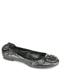 Tory Burch | Gray Reva Glitter - Black Glittered Ballet Flat | Lyst