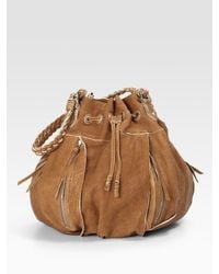 Olivia Harris | Natural Braided Handle Suede Drawstring Bag | Lyst