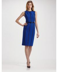 Michael Kors | Blue Stretch Bouclé Crepe Corset Sheath | Lyst