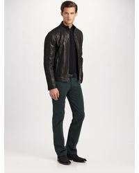 Armani | Black Knit-trim Leather Jacket for Men | Lyst