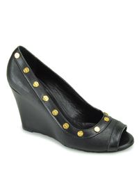 Tory Burch | Black Nelson Studded Open-toe Wedge Sandals | Lyst