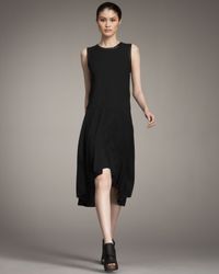 Alexander Wang | Black Pleated Leather-trim Dress | Lyst