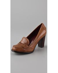 high heel penny loafers