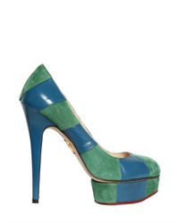Charlotte Olympia | Green 150mm Suede and Calfskin Striped Pumps | Lyst
