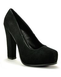 Steve Madden | Sarrina- Black Suede Block Heel Platform Pump | Lyst