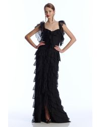 Oscar de la Renta | Black Long-Sleeve Chiffon Cocktail Dress | Lyst