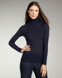 Tory Burch | Blue Caleb Sheer Ribbed Turtleneck, Navy | Lyst
