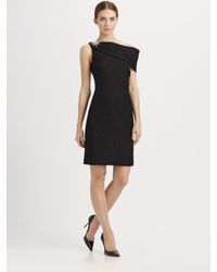 Kay Unger | Black One-shoulder Jacquard Cocktail Dress | Lyst