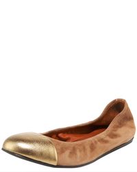 Lanvin | Brown Metallic-toe Suede Ballerina Flats | Lyst