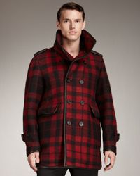 Burberry Prorsum | Black Plaid Pea Coat for Men | Lyst