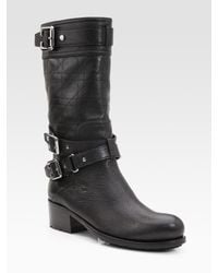 Dior Cannage Leather Mid-calf Buckle Boots in Black - Lyst