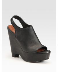 Elizabeth and James | Black Leather Peep Toe Slingback Wedges | Lyst