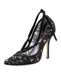 Oscar de la Renta | Black Lace Velvet-ribbon Pump | Lyst