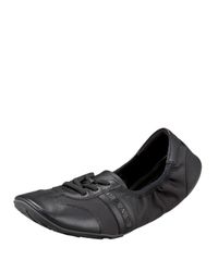 Prada | Black Scrunch Lace-up Flats | Lyst