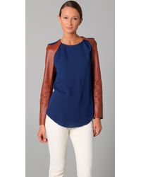 3.1 Phillip Lim | Blue Raglan Leather Sleeve Top | Lyst