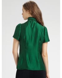 MILLY | Green Ruffled Silk Blouse | Lyst