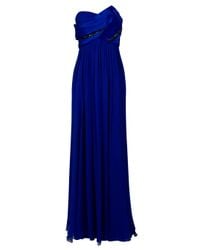 Notte by Marchesa | Blue Strpls Draped Embroidered Gwn | Lyst