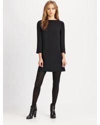 Vince | Black Silk Boatneck Mini Dress | Lyst