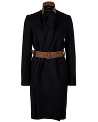 Martin Grant | Black Wool Coat W/lthr Clr & Belt | Lyst