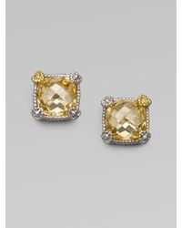 Judith Ripka | Metallic Canary Quartz, Diamond, Sterling Silver & 18k Yellow Gold Earrings | Lyst