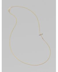 Mizuki | Metallic 14k Yellow Gold & Diamond Side Cross Necklace | Lyst