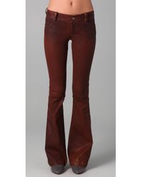 Alice + Olivia | Brown Leather Bell Cuff Pants | Lyst