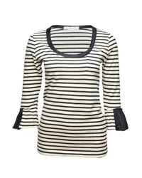 Sacai | Black Striped Ruffle-sleeve T-shirt | Lyst