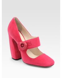 Prada | Pink Suede Mary Jane Pumps | Lyst