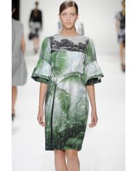 Dries van noten Spring 2012 Green Landscape Print Dress With Ruffle ...