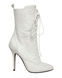 Balmain | White 110mm Calfskin Lace Up Boots | Lyst