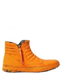 BB Bruno Bordese | Orange Fluo Painted Denim and Calf Sneakers for Men | Lyst