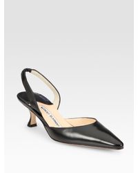 Manolo Blahnik | Black Carolyne Patent Leather Point Toe Slingback Pumps | Lyst
