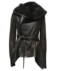 Rick Owens | Black Shearling Belted Jacket | Lyst