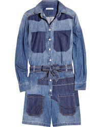 See By Chloé | Blue Stripe Knit Trim Denim Romper | Lyst