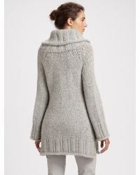 Donna Karan | Gray Hand-knit Wool Tunic Sweater | Lyst