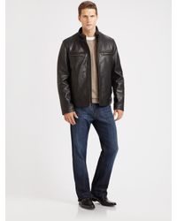 Cole Haan | Black Grainy Leather Moto Jacket for Men | Lyst