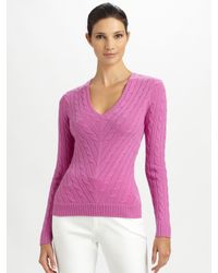 Ralph Lauren Black Label | Pink V-neck Cashmere Sweater | Lyst