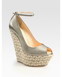 Giuseppe Zanotti | Metallic Leather Espadrille Wedge Sandals | Lyst