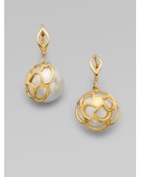 Majorica | Metallic 16mm Round White Pearl Flower Cup Earring | Lyst